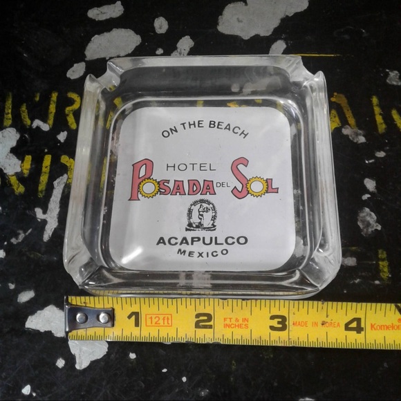 vintage Glass Square Mid Century HOTEL Posada Del Sol ACAPULCO ashtray - Picture 6 of 7